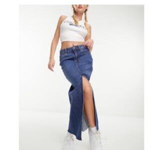 Stradivarius Stretch Denim Midi Skirt